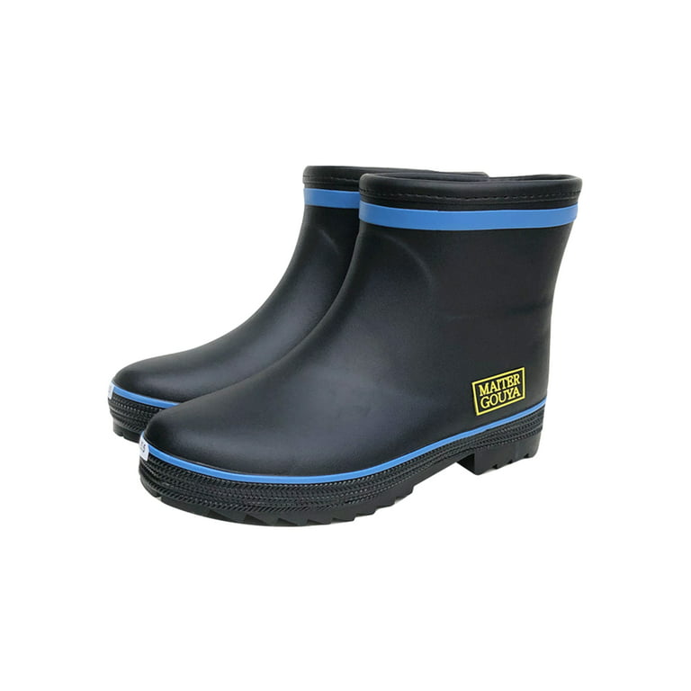 Eloshman Womens Mens Rubber Boot Wide Calf Garden Shoes Slip Resistant Rain  Boots Fishing Pull On Warm Lined Rainboot Non-slip Waterproof Bootie Blue  Black 9.5 