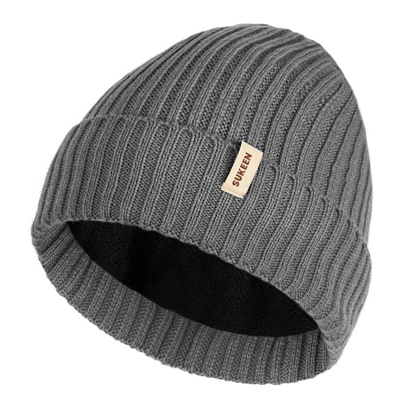 Kids Winter Beanie Hat Boys Girls Water Resistant Lined Beanie Knitted Skull Cap Ages 3-10, Gray