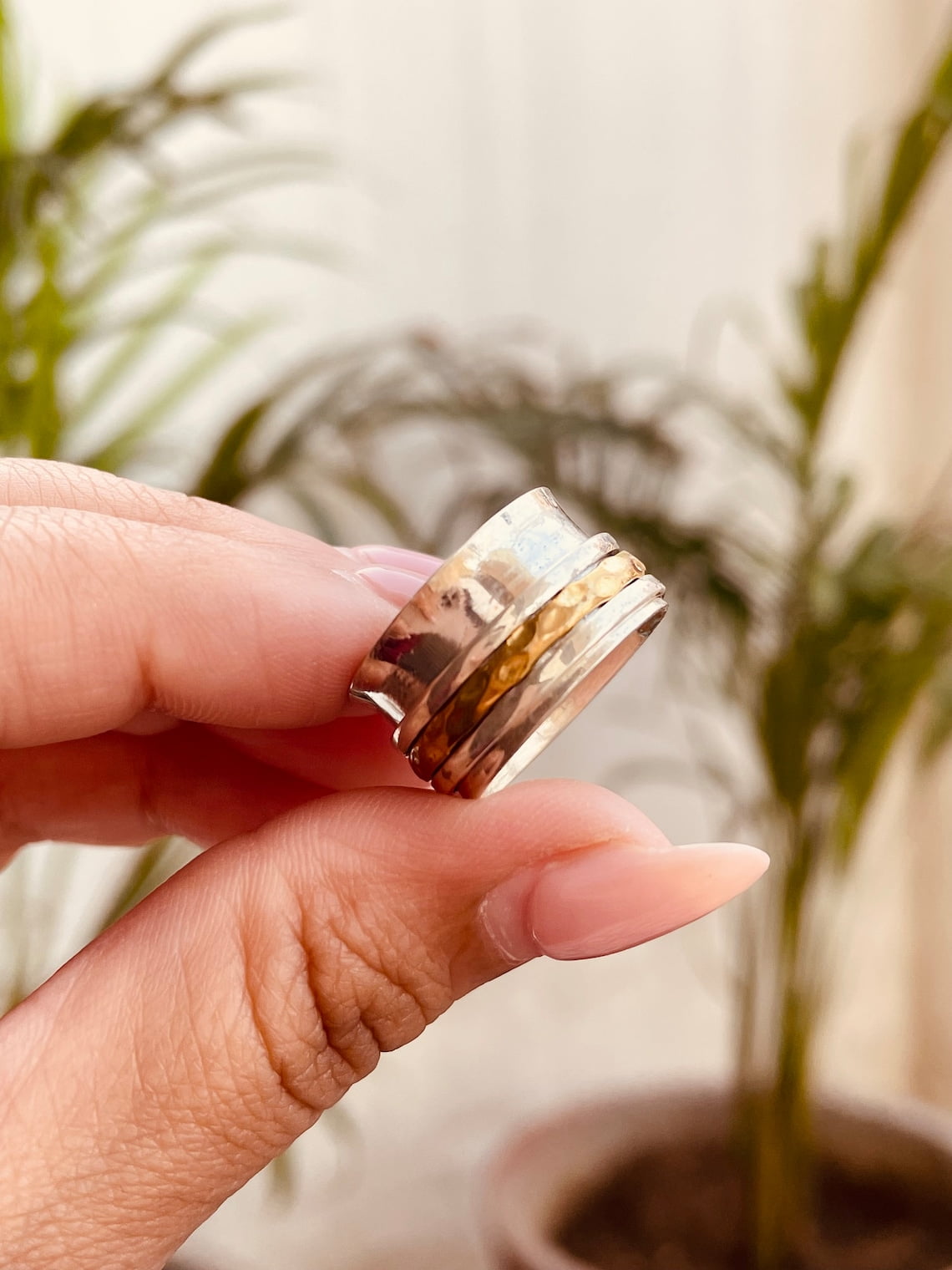 SS DESIGNS- Handmade two-tone spinner ring for women gold fidget spinner ring on sale perfect gift for her meditation ring Minimalist Jewelry