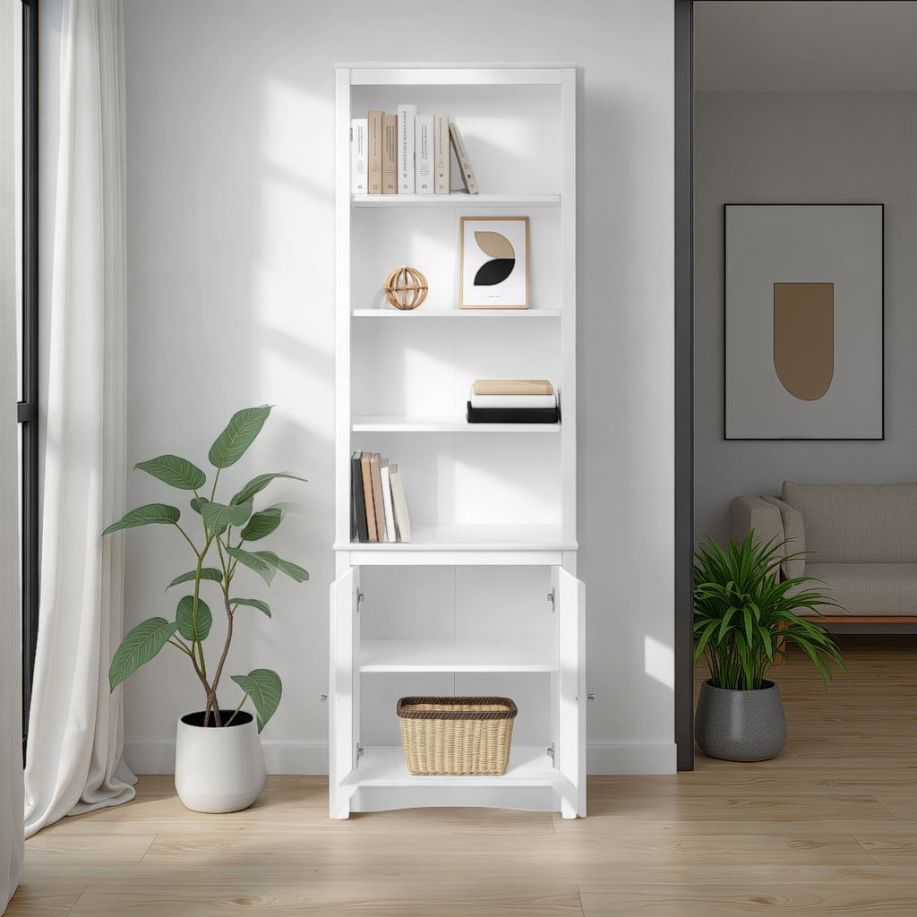 Prepac Bookcase Prepac Tall Bookcase with 2 Shaker Doors, White India | Ubuy