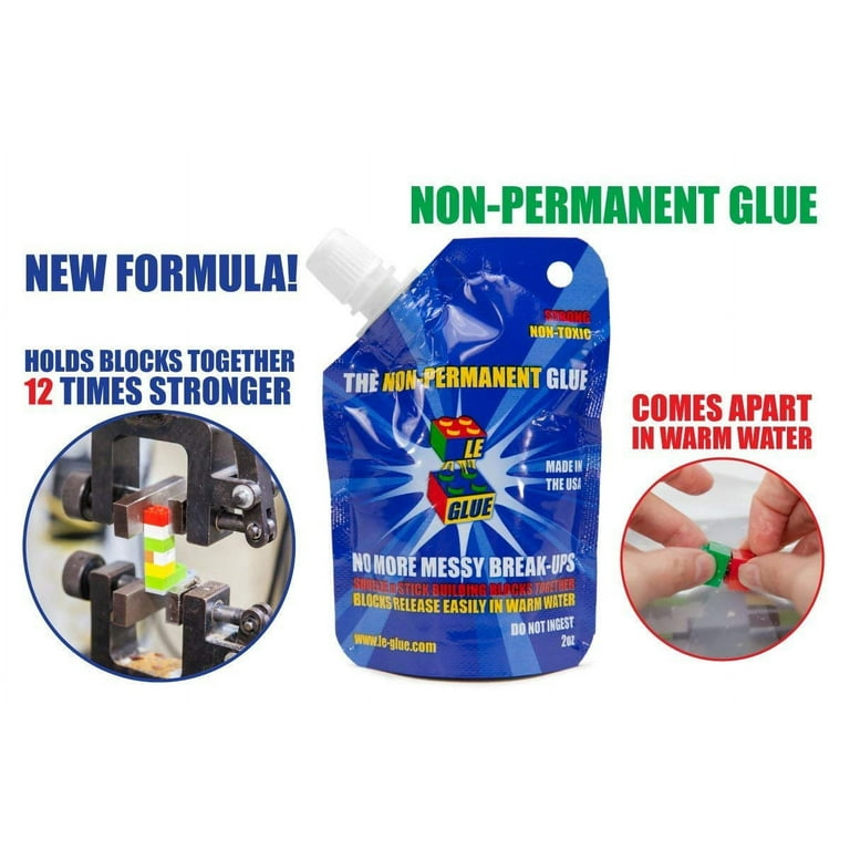 Le Glue Temporary Glue, 2 Pack – Non-Permanent Adhesive for Plastic Building Blocks, No More Messy Break-Ups – Safe, Non-Toxic Formula – As Seen on