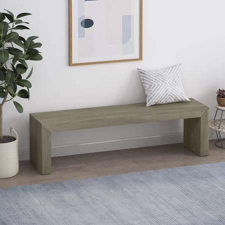 FFZ 63"L Acacia Wood Dining Bench with Rustic Style and Complementing Finish, Grey+Taupe