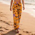 thumbnail image 4 of Domzest Halloween Pajama Pants for Women Drawstring Elastic Waisted Pumpkin Ghost Bat Graphic Sleepwear Wide Leg Cute Pj Bottoms Saffron S, 4 of 6