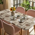 thumbnail image 3 of Coffee Table Cloths for 5 Foot Rectangle Tables, Beige Farmhouse Retro Beans Latte Tea Cup Funny Patio Waterproof Elastic Fitted Tablecloths, Washable Rectangular Table Cover for Camping, 3 of 8