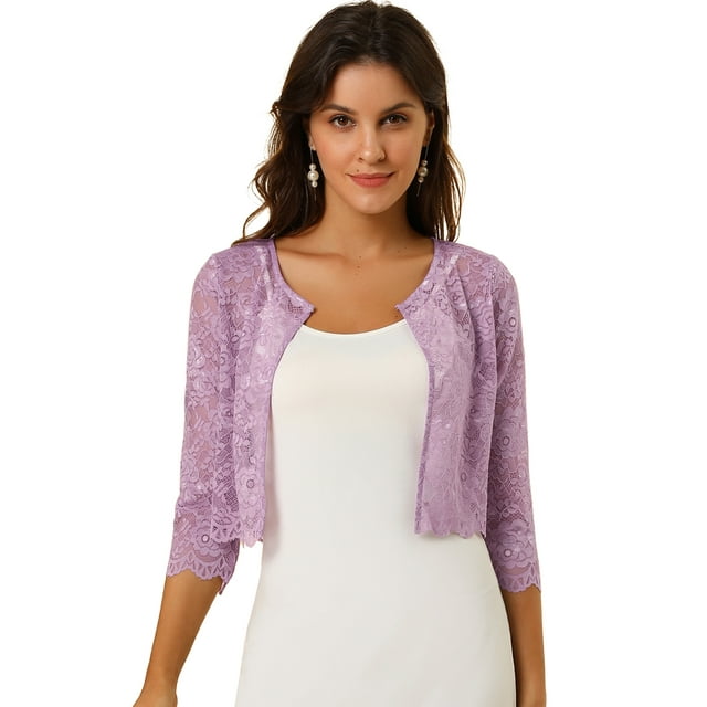 INSPIRE CHIC Cardigan Boléro Court en Dentelle Florale Intégrale de Loisirs pour Femmes