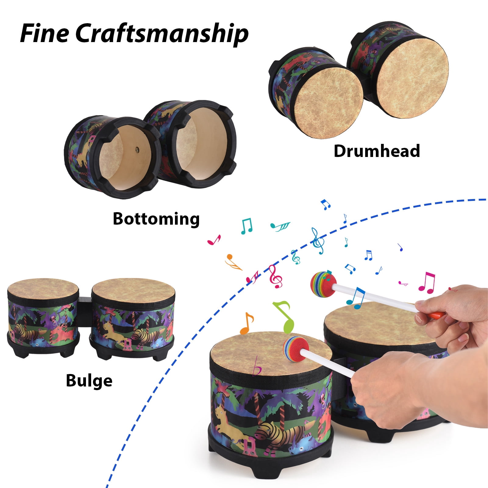 Drum Percussion Instrument 5-inch and 6-inch Floor Drum for Christmas Birthday Bongo Floor Drums with 2 Drum Mallets Musical Instrument