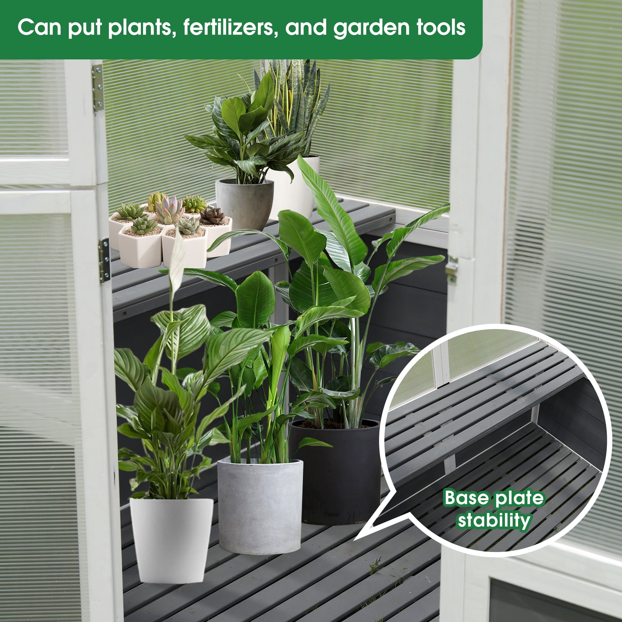 6' x 4' Walk-in Polycarbonate Greenhouse, Outdoor Garden Greenhouse for Plants in Winter, Grow House with Sturdy Cold Wooden Frame, Drain Hole and Front Entry Doors, D6338