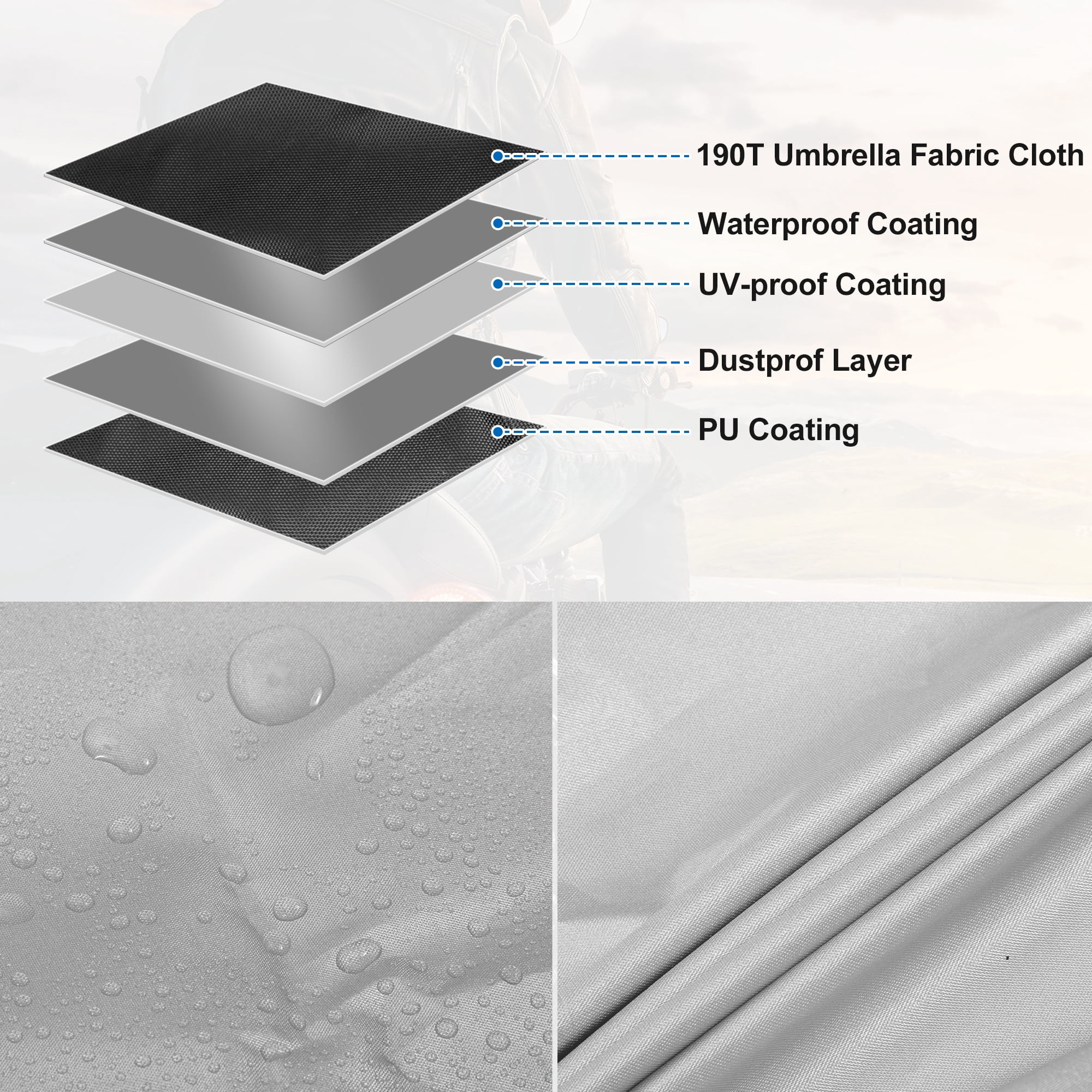 Unique Bargains Motorcycle Cover Outdoor Waterproof Motorbike Cover Full Cover 190T Umbrella Cloth Silver Tone-M Universal 200cmx90cmx100cm / 78.74"x35.43"x39.37"