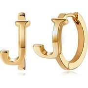 14K Gold Filled Initial J Huggie Hoop Earrings - Small Sleeper Design - Hypoallergenic and Stylish Jewelry