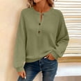 thumbnail image 3 of Craaazy Women's Long Sleeve Waffle Knit Top Solid Color Crewneck Pullover Loose Fit Button Detail Casual Comfort Shirt Gifts, 3 of 9