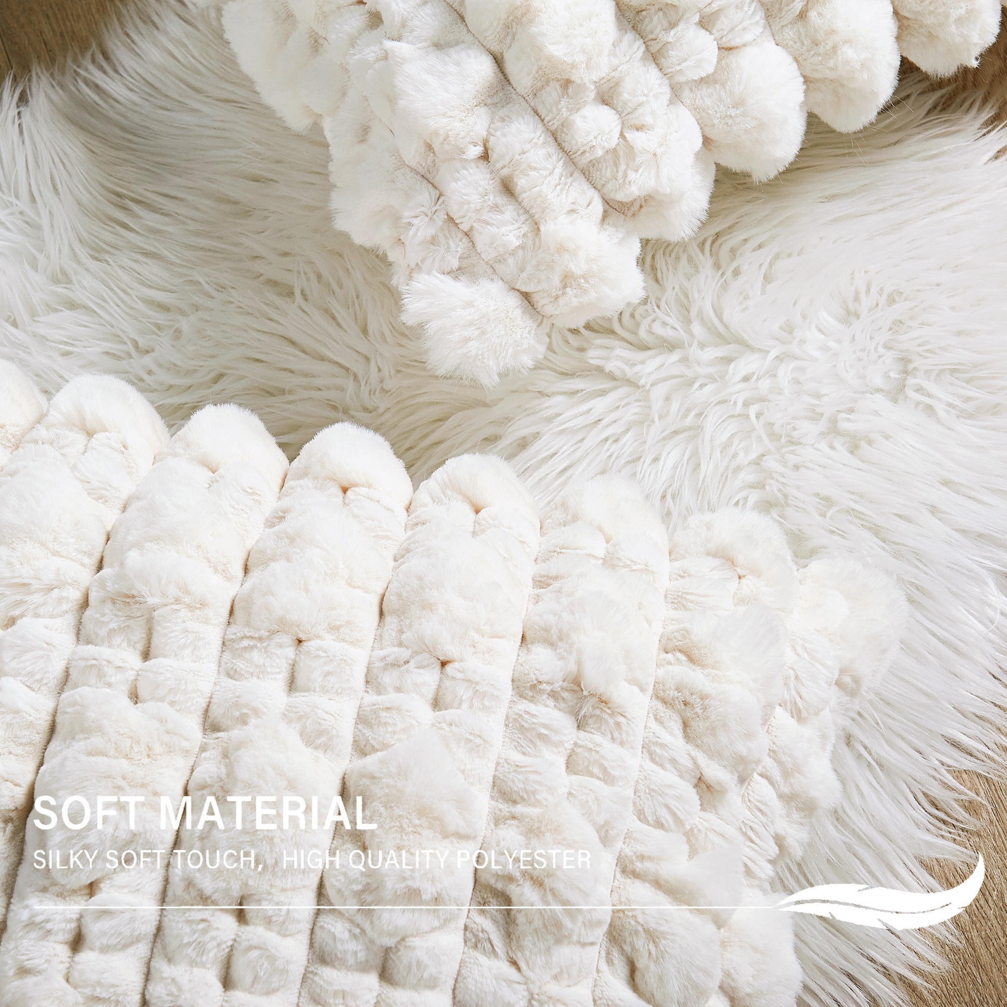 Home Soft Things Textured Spandex Bubble Faux Fur Pillow Covers, Set of 2, 20"x20", Ivory