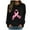 Black, variant on Pink Ribbon Women Fashion Casual Print Round Neck Loose Long Sleeve T-shirt Tops Blouse