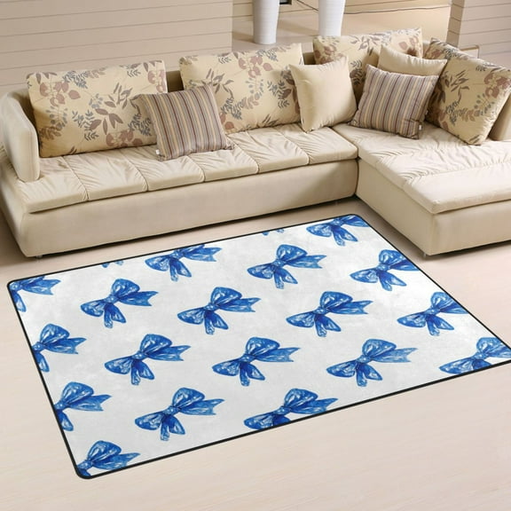 Non-Slip Area Rug 31"x20" Indoor Washable Floor Mats Carpet Printed for Living Room, Bedroom, Home Decor Blue Bows Pattern