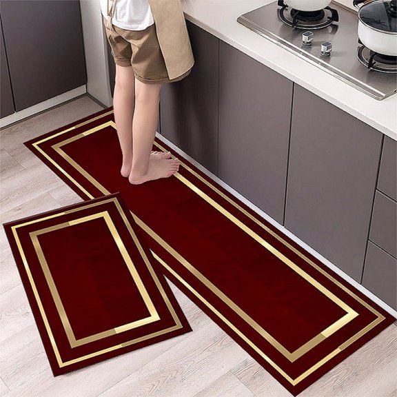 Household Printed Kitchen Rug Waterproof Anti-slip Resistant Kitchen Carpet Set Home Bathroom for Bedroom Toilet Door Floor Mat