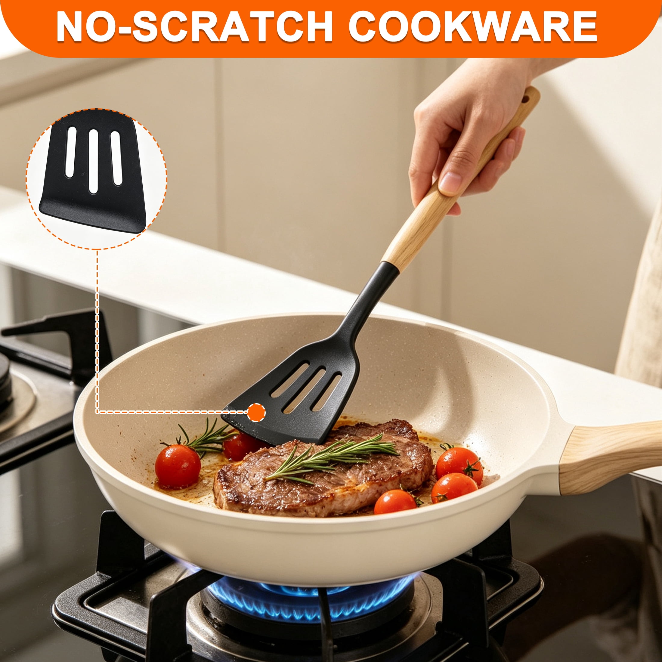GARITIN Silicone Kitchen Utensils, Cooking Utensils Sets for Nonstick Cookware with Storage Holder, Black