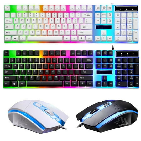 Wired Computer Desktop Gaming Keyboard & Mouse Mechanical Feel Multiple Color Rainbow Led Light Backlit ,
