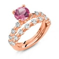thumbnail image 2 of Gem Stone King 18K Rose Gold Plated Silver Pink Mystic Topaz and White Topaz Wedding Engagement Ring Band Bridal Set for Women (3.01 Cttw, Gemstone November Birthstone, Round 7MM, Size 6), 2 of 4