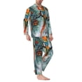 thumbnail image 2 of Lsque Colorful Birds Pine Branch Pattern Long Sleeve Pajama Set for Men - Soft 2-Piece Sleepwear and Loungewear Set with Pockets, Comfy Nightwear-Medium, 2 of 7
