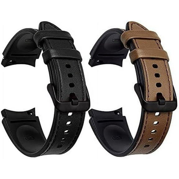 XIHAMA 2 Pack Galaxy Watch 7/6/5/4 40mm 44mm Band, 20mm Hybrid of Leather and Silicone Strap Compatible with Samsung Galaxy Watch 4 Classic 46mm 42mm Replacement Band for Women Men