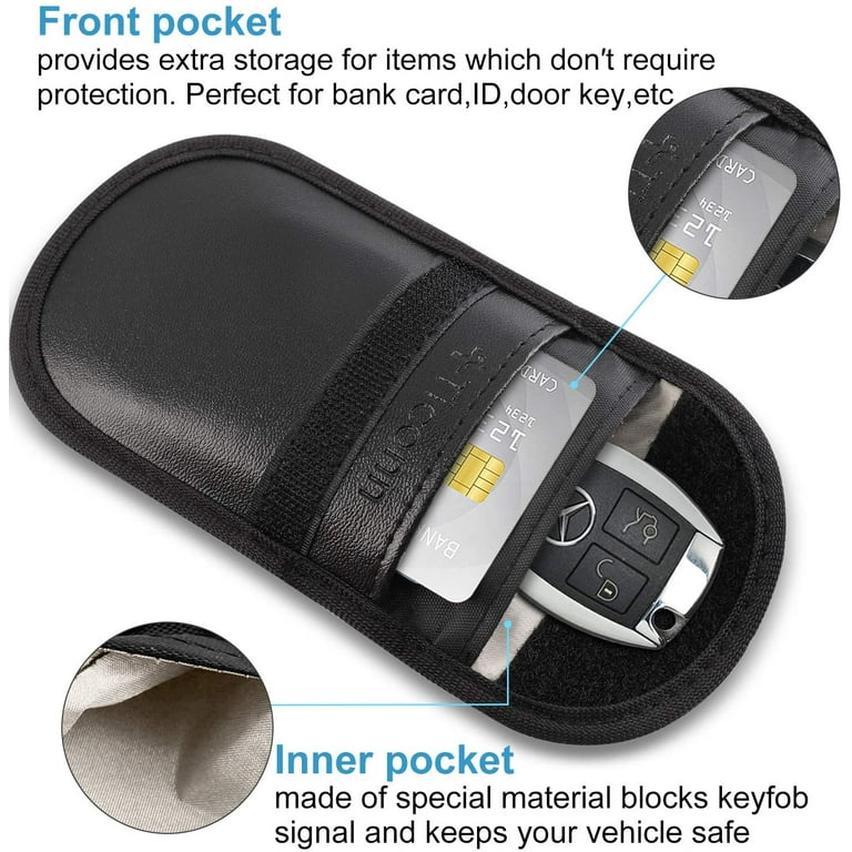 Hvxrjkn Faraday Box,Car Key Fob Protector,Leather Signal Blocker Box Carbon  Fiber Box for Keyless Fob,RFID Signal Blocking Pouch Cage 