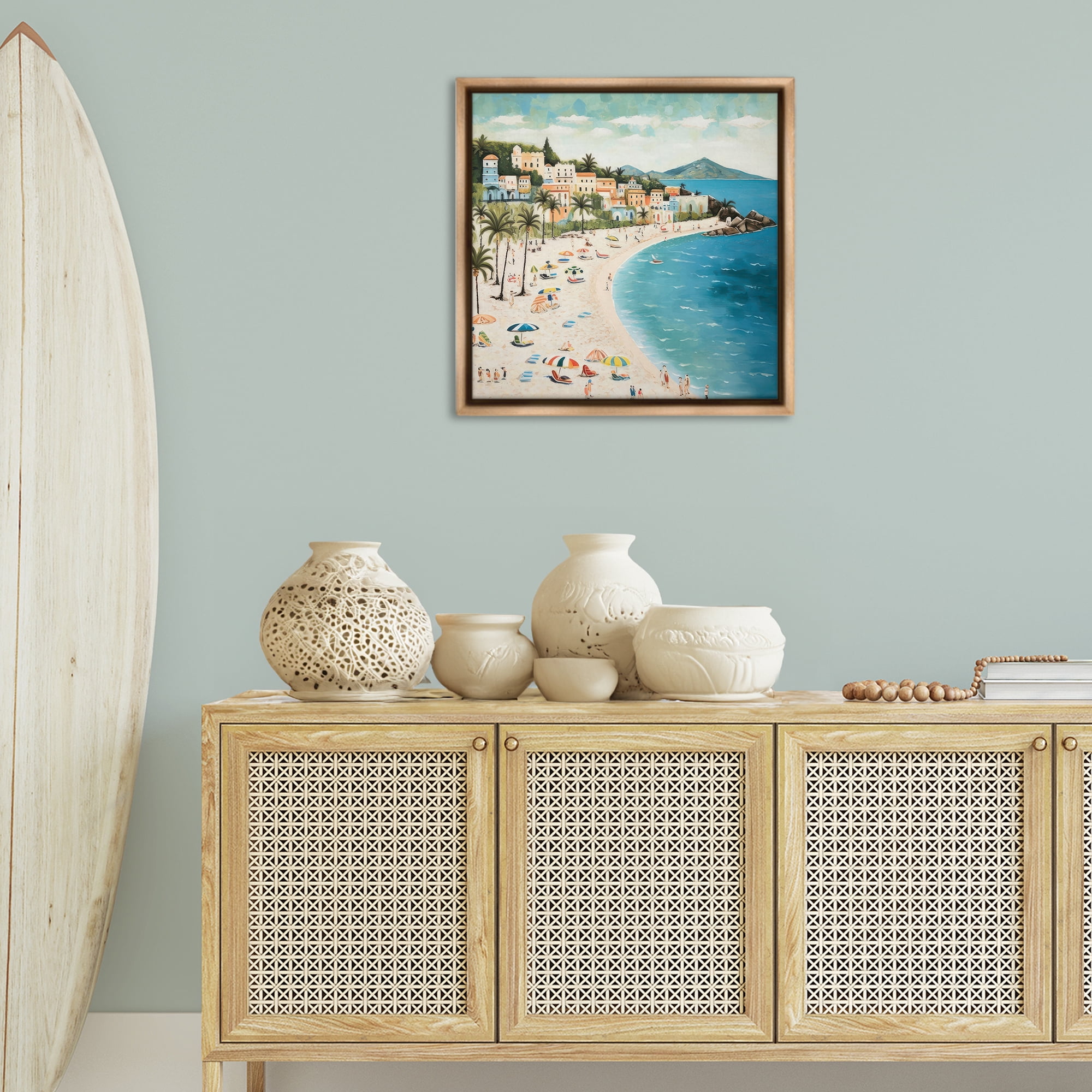Stupell Industries Beach Water's Edge Nautical & Beach Painting Brown Floater Framed Canvas Art Print Wall Art, 25 x 25