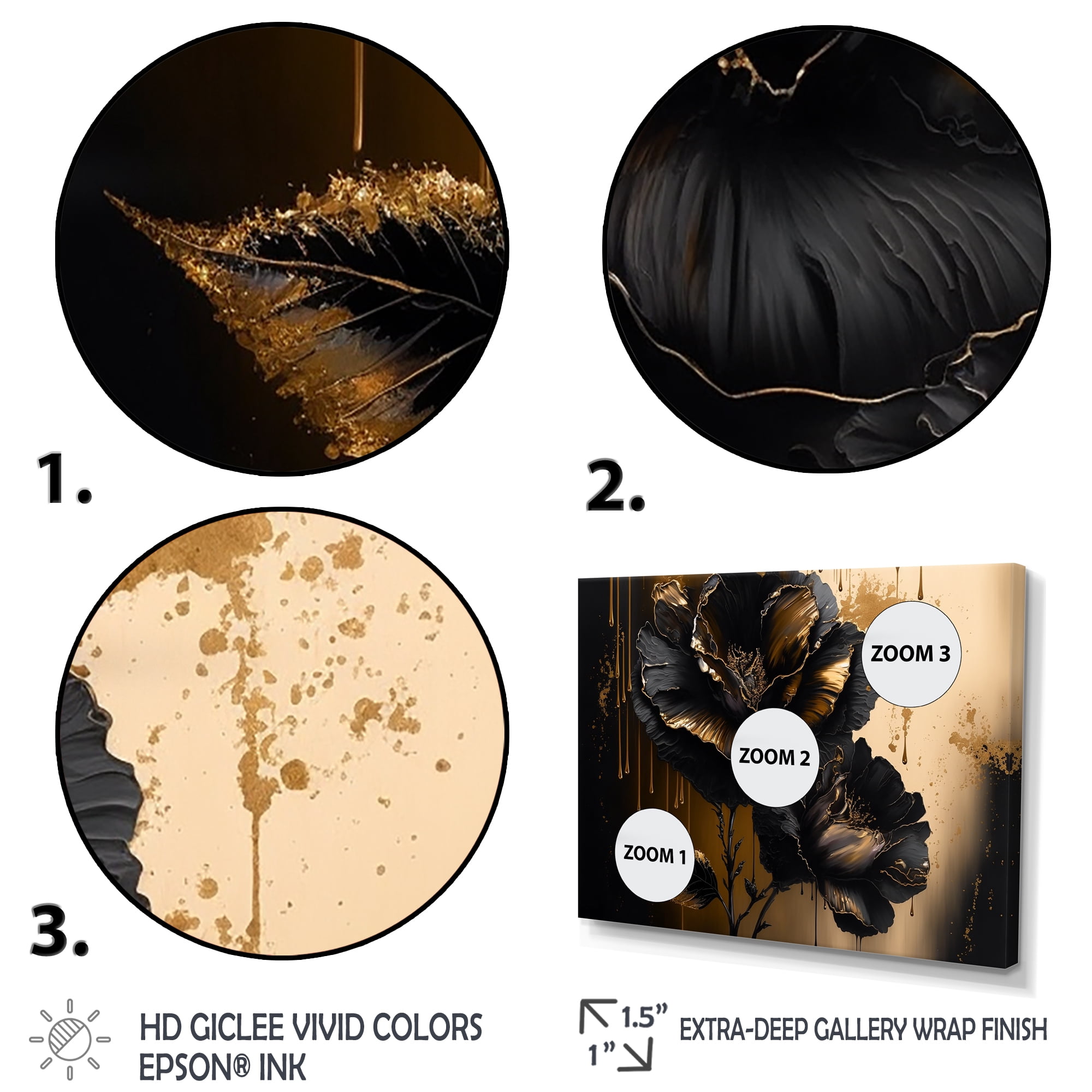 Designart Black And Gold Hibiscus III Canvas Wall Art