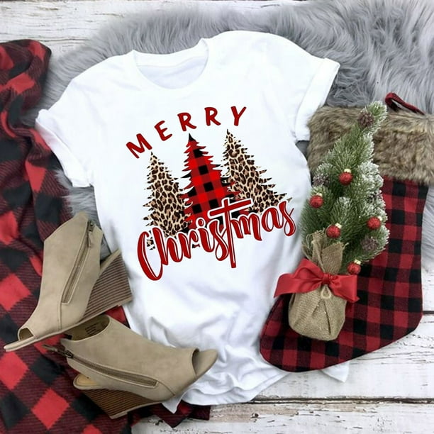 Camisas Navidenas Para Mujer Camiseta de Manga Corta Con Estampado Navideno Divertido Odeerbi ODB201818 Walmart en linea