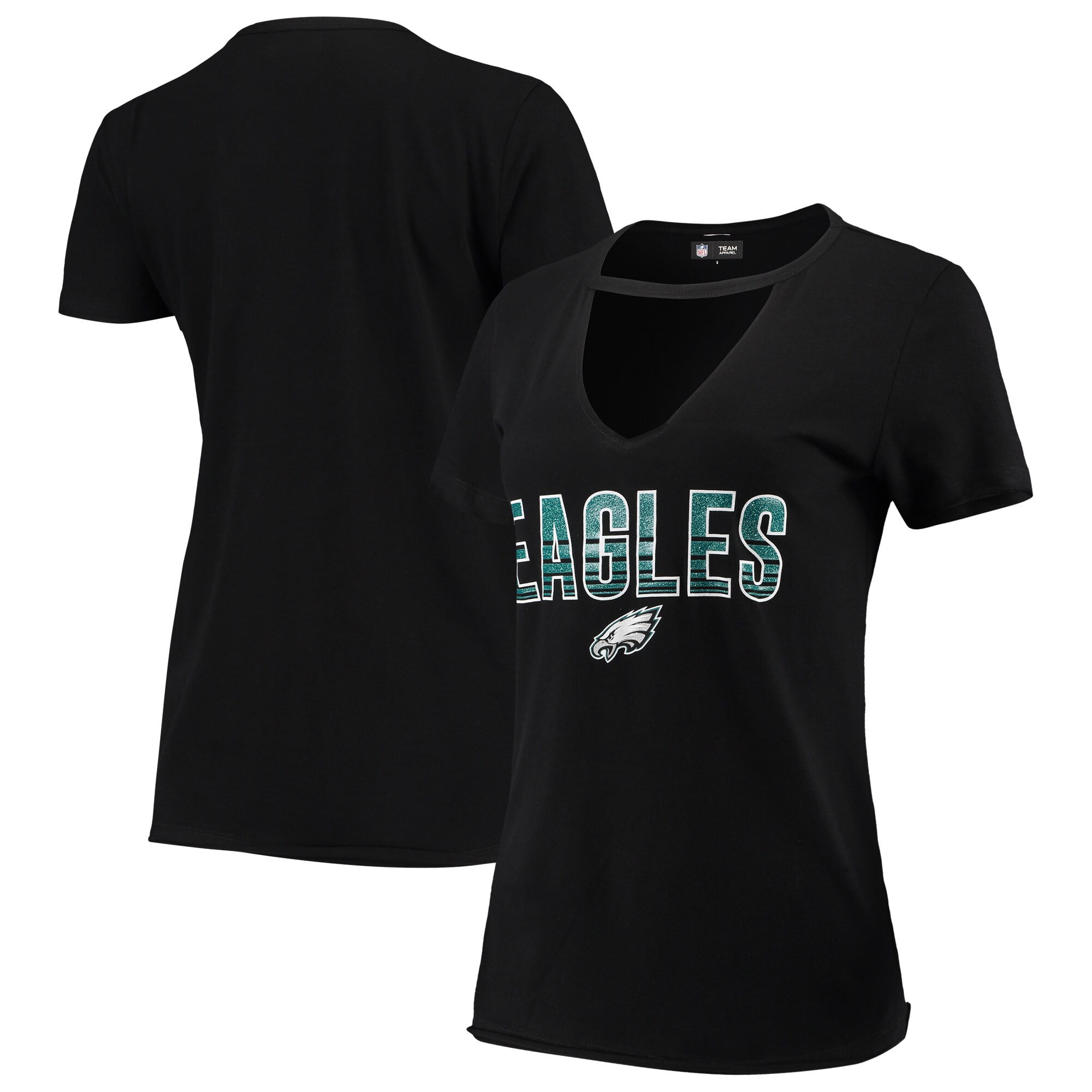 Philadelphia Eagles New Era Women's Gradient Glitter Choker V-Neck T 