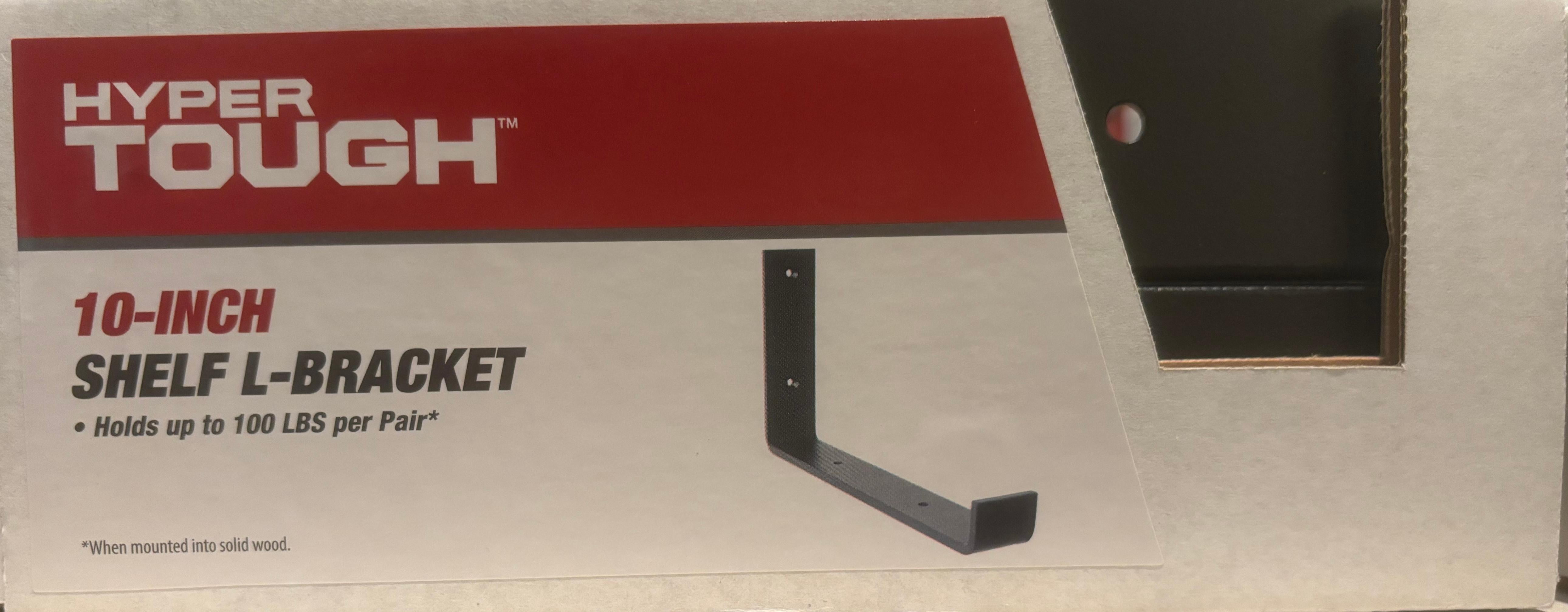 Hyper Tough 10 inch Black Steel L-Shape Mounting Bracket，1 Pack