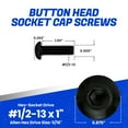 thumbnail image 2 of Fastenere Button Head Socket Cap Screws - 1/2-13 x 1" (10-Pcs) Alloy Steel, Fully Threaded, Fine Black Oxide Finish, Corrosion-Resistant, Machine Thread, Easy to Install w/ Allen Hex Drive, 2 of 4
