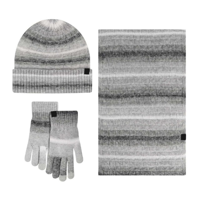 Ensemble Chapeau Foulard Gants Doublés d'Hiver pour Femmes Design Dégradé Rayé Accessoires pour Temps Froid