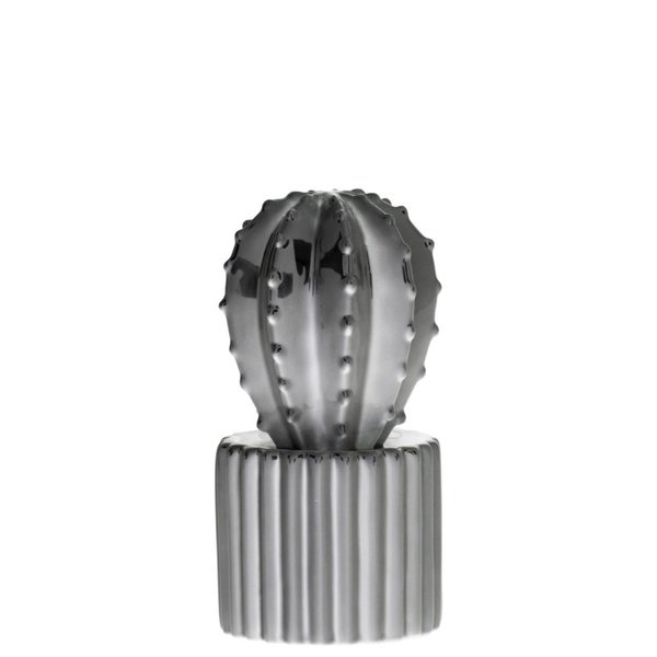 Ceramic Star Cactus Figurine on Ribbed Pattern Pot, Small, Silver