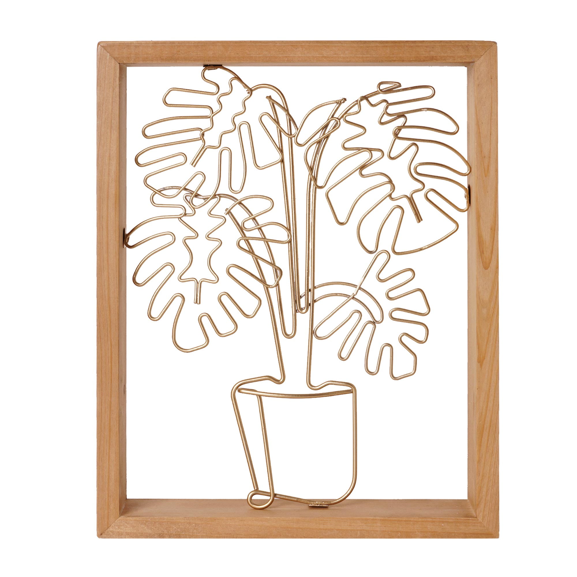 Potted Plant Gold Metal Wire and Wood Framed Farmhouse Wall Art Decor - 8" x 10"