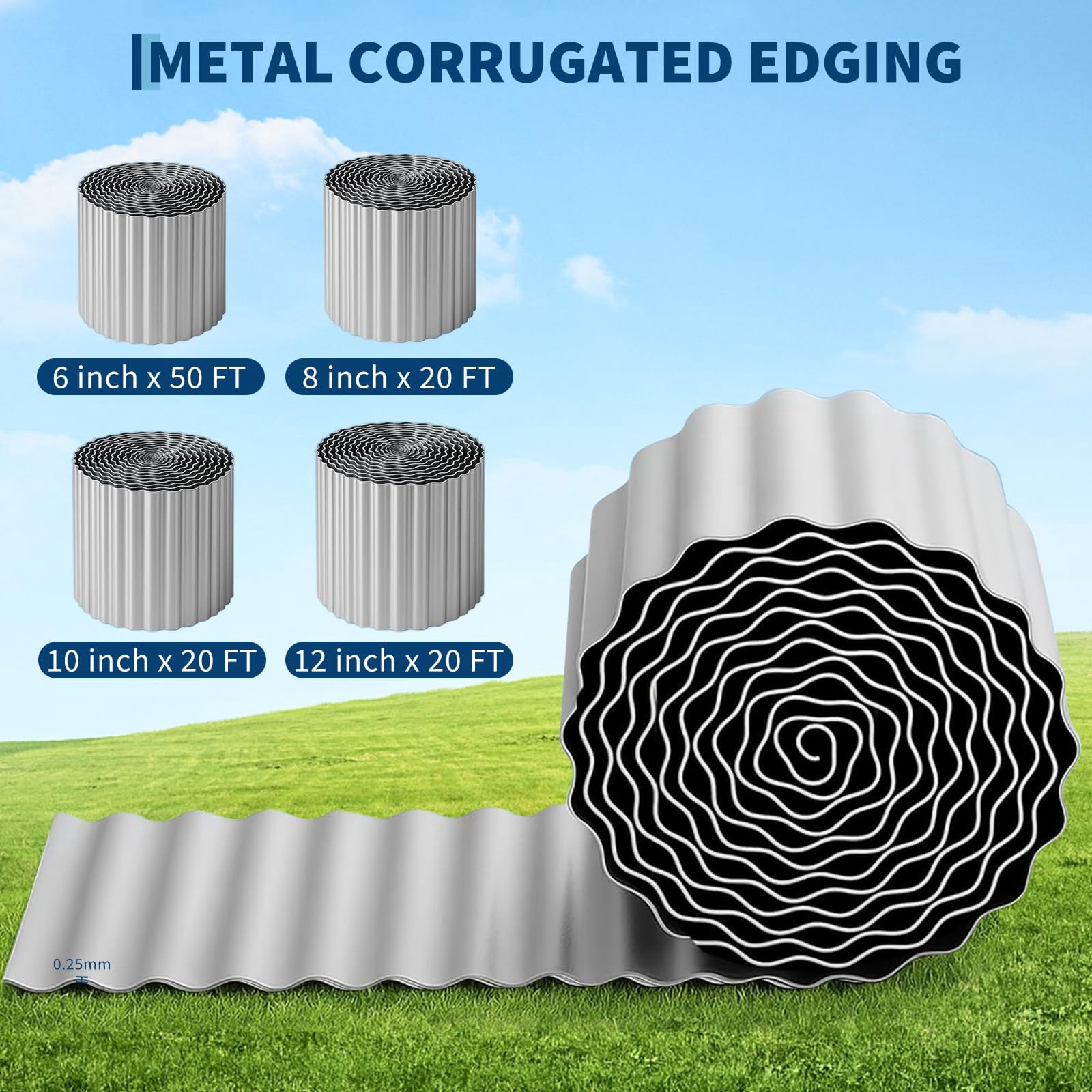 Home Garden Corrugated Metal Garden Edging, Galvanized Steel Landscape & Lawn Edging Border, Metal Garden Border DIY Flower Bed, Lawn Fence Driveway Walkway Raised Beds Yard
