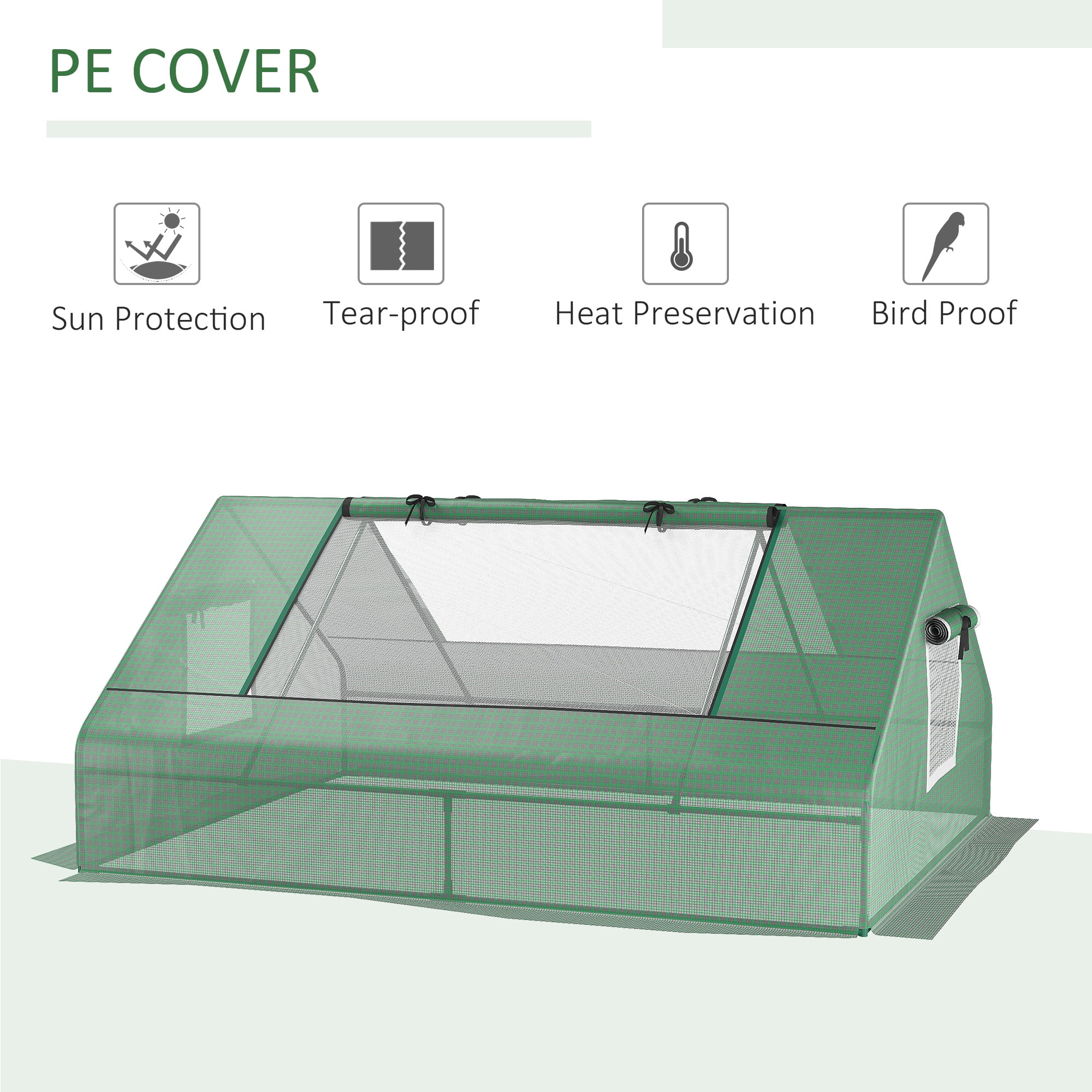 Outsunny 71" x 55" x 32" Mini Greenhouse, Garden Planting Shed, Outdoor Flower Planter Warm House with Zipper Windows, Green