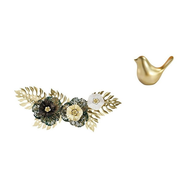 Escultura De Pared De Metal Nórdico Con Flores, Hojas Y Pájaros Dorados, Obra De Arte Decorativa Moderna Para Comedor, Oficina, Repisa, Sala De Estar, Regalo De Inauguración De La Casa.