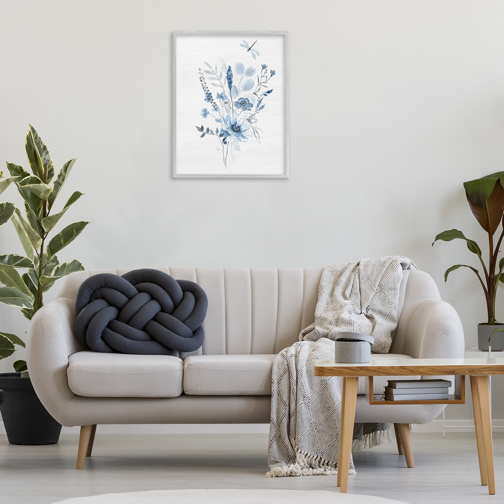 Stupell Industries Soft Blue Wildflowers Botanical & Floral Painting Gray Framed Art Print Wall Art, 24 x 30