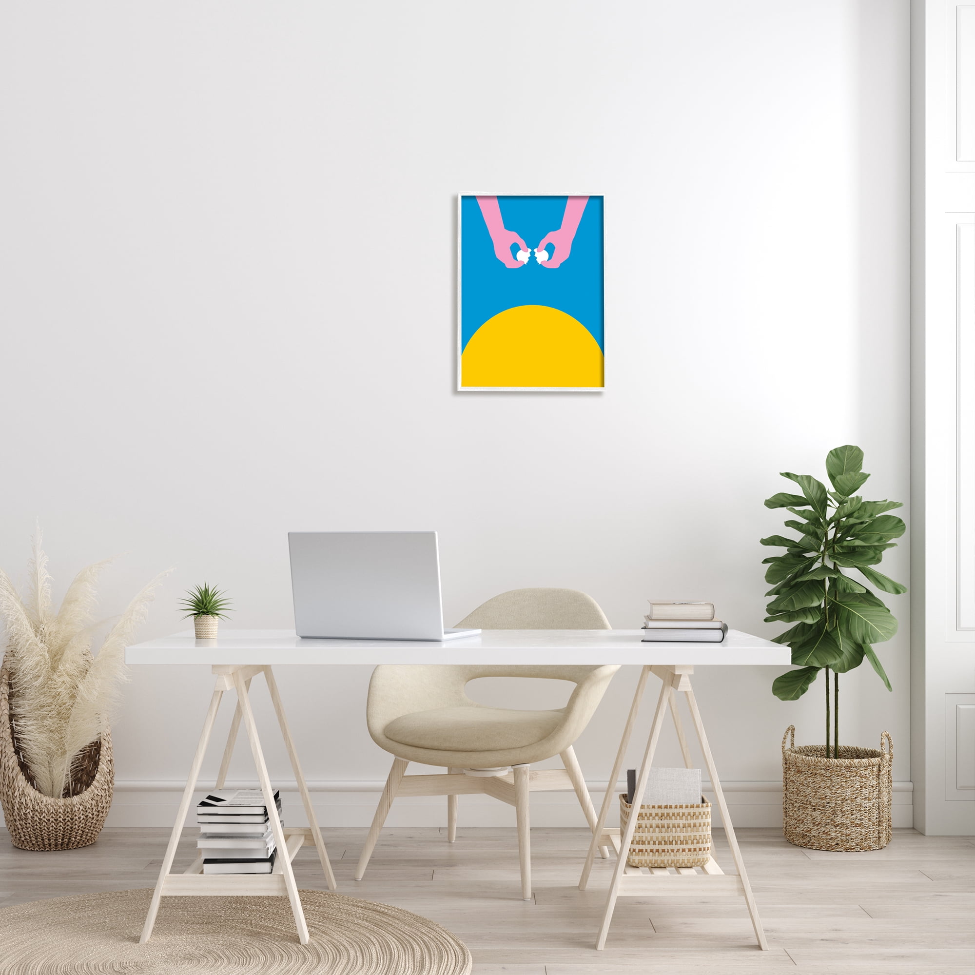 Stupell Industries Sun Rise Breakfast Pink Hands Cracking Eggs Abstract Painting White Framed Art Print Wall Art, 16 x 20