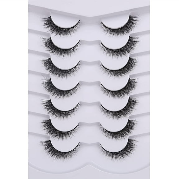 False Eyelashes Extension Volume Cat Eye Look Natural Wispy Short Volume 8D Fake Eyelashes Faux Mink Strip Lashes 7 Pairs Pack