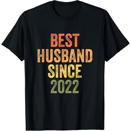 Retro Best Husband Since 2022 Anniversary Gift T-Shirt Vintage Distressed Graphic Tee for Men