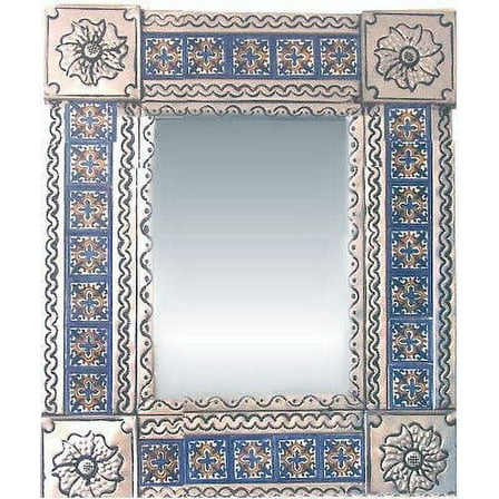 Small Silver Escudo Talavera Tile Tin Mirror