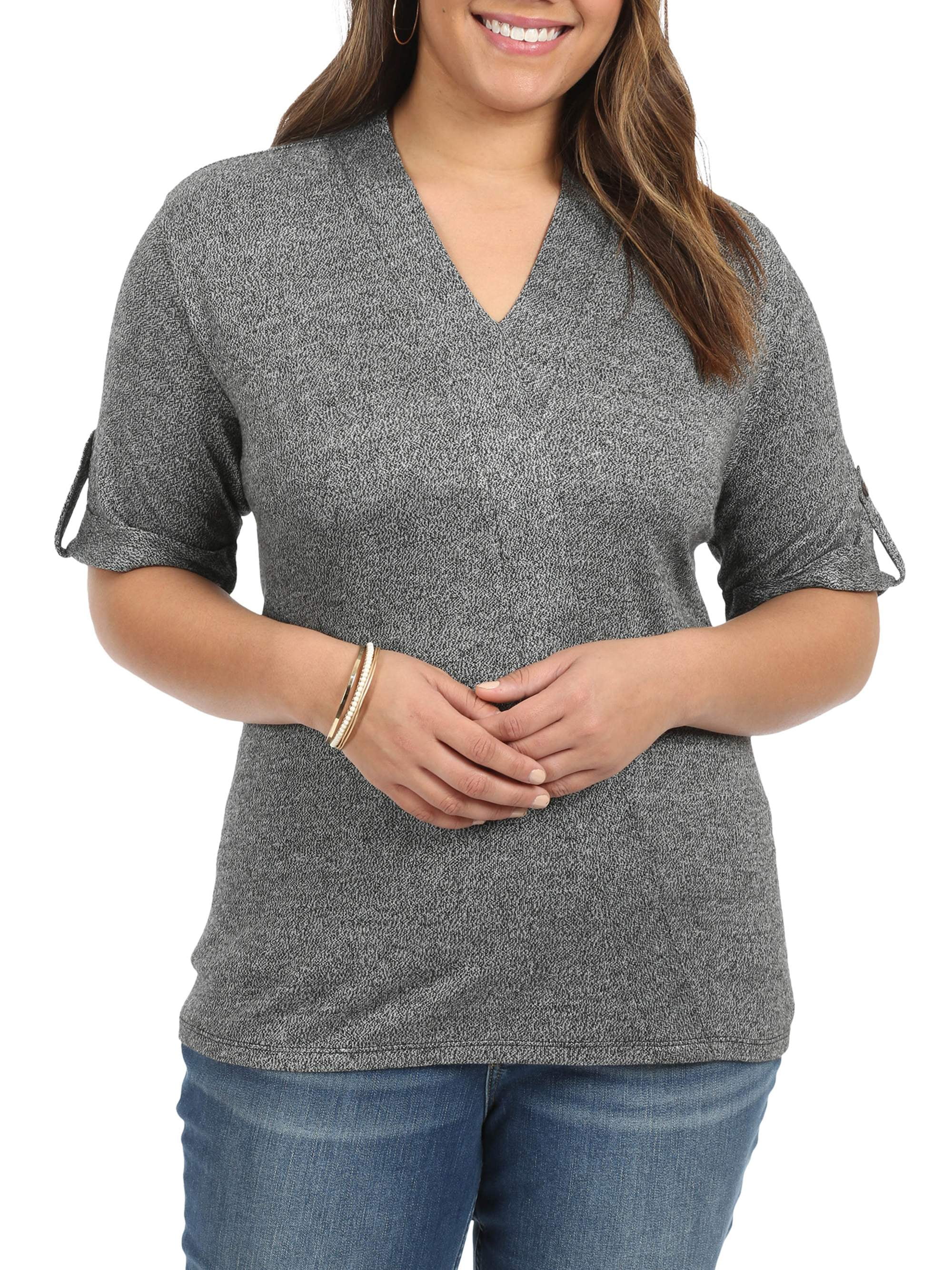 Women's Plus Short Sleeve Faux Wrap Top