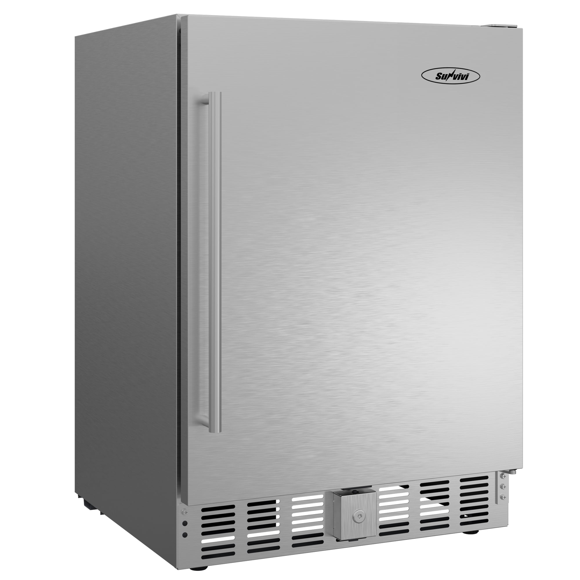 Sunvivi Outdoor & Indoor Beverage Refrigerator, 24 Inch Stainless Steel Under Counter Drink Fridge, Silver Weatherproof Can Cooler Wine Chiller with Lock for Kitchen, Office, Patio, Bar, Home