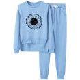 thumbnail image 1 of Gibobby Conjunto de sudadera para mujer Trajes informales de mujer con estampado de girasol , cuello redondo, manga larga y pantalones largos, para las tempor(Azul,CH), 1 of 4