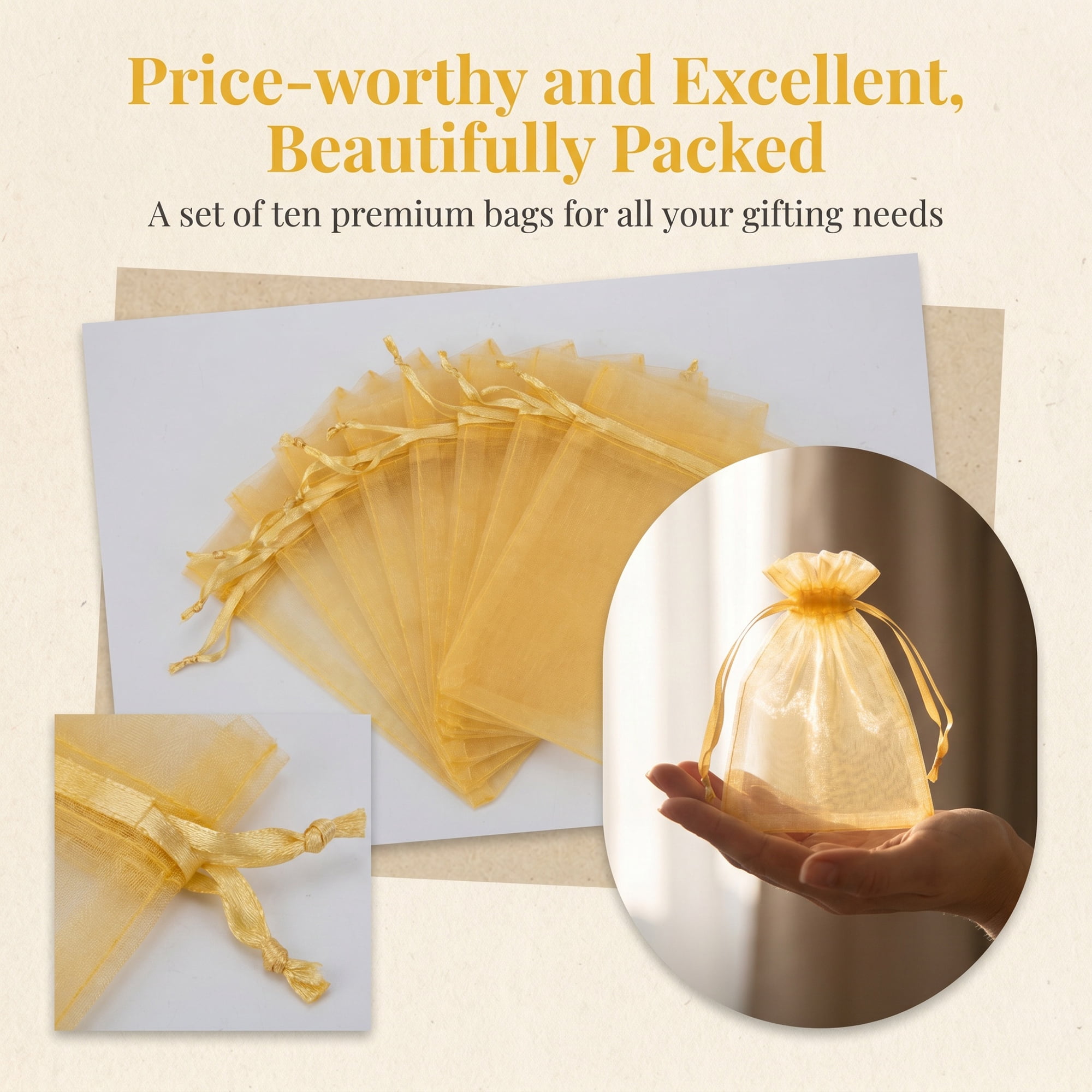 Unique Bargains Multi-Purpose Gift Bags with Handles for Events Gold 3.5" x 4.7"