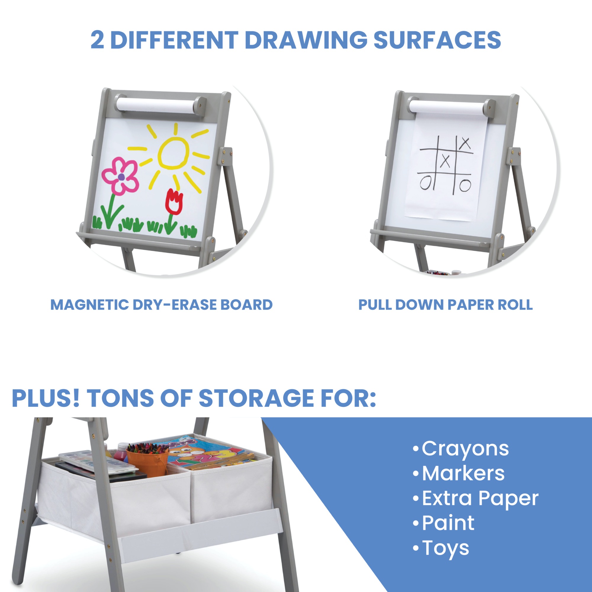 Delta Children Classic Kids Whiteboard/Dry Erase Easel with Storage, Grey