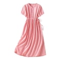 thumbnail image 2 of lcziwo Women's Crew Neck Long Dress Linen Dresses A Line Short Sleeve Clothing Summer Vacation Sundresses Pink XXL, 2 of 6