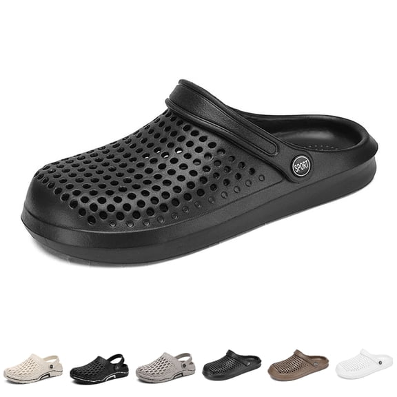 GPOECD Mens Outdoor Indoor with Closed Toe Comfortable Garden Shoes Fashion Slides with Thick Sole Z8291-Black,8.5