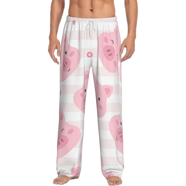 Kdxio Cartoon Pig Pattern Men's Pajama Pants, Elastic Waist with Drawstring and Pockets, Comfortable Loungewear-Large