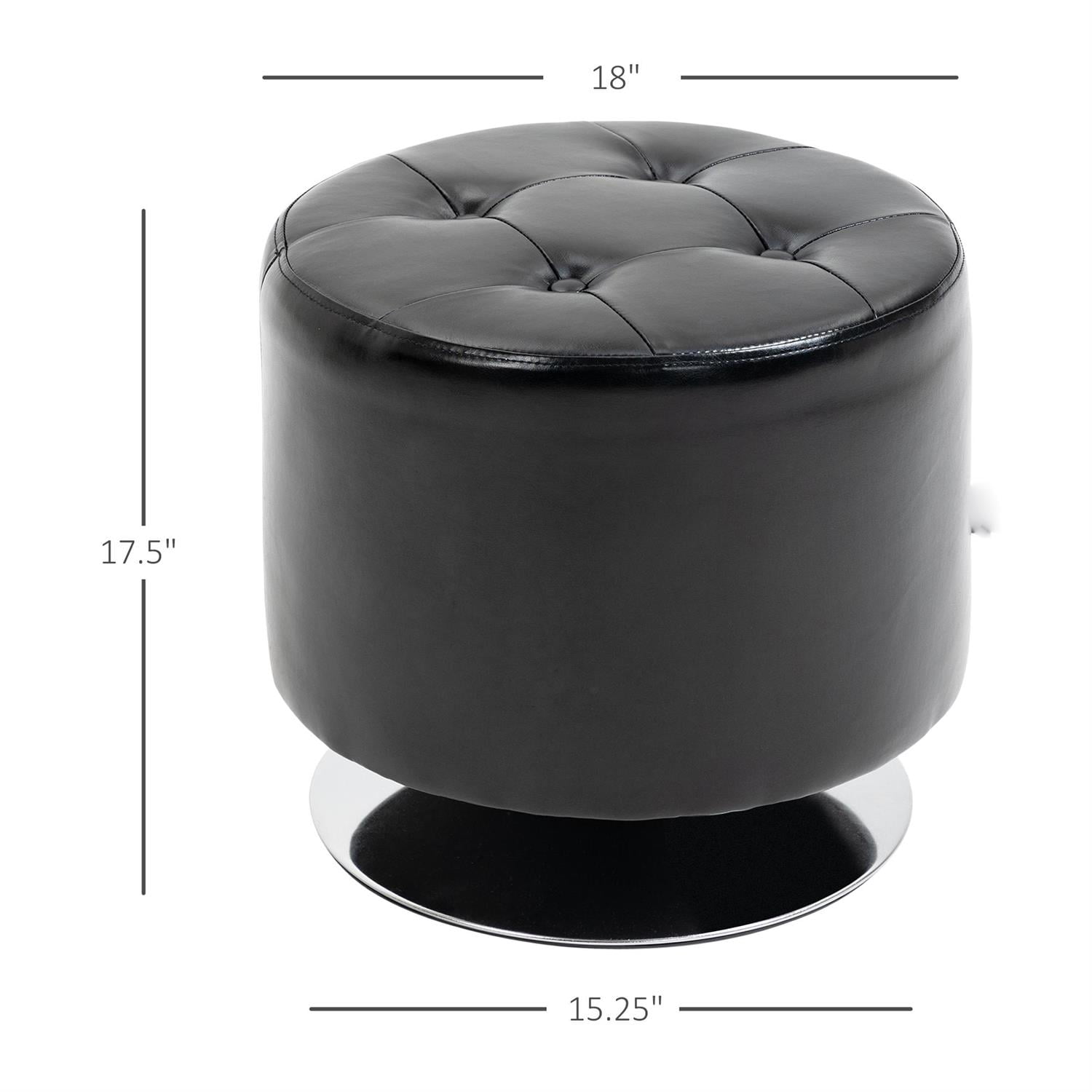 Demi Bonn 18" PU Leather Ottoman with 360° Swivel, Thick Sponge Padding & Solid Steel Base for Home Use, Comfortable Stool, Black